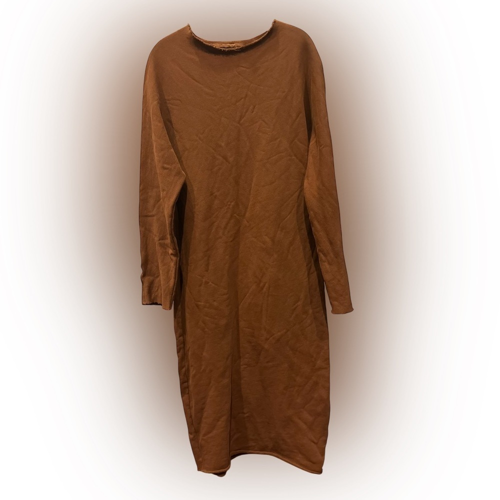 Frank & Eileen Isabelle funnel neck midi dress brown triple fleece size M